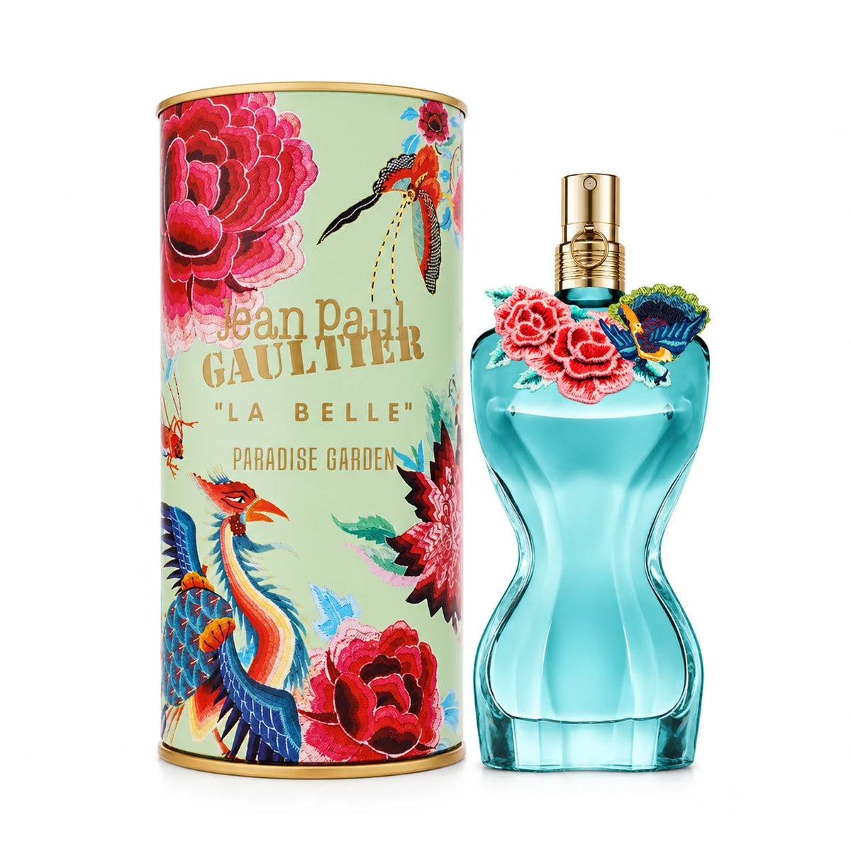 Jean Paul Gaultier La Belle Paradise Garden Eau de Parfum 100 ml bottle with cylindrical retail canister