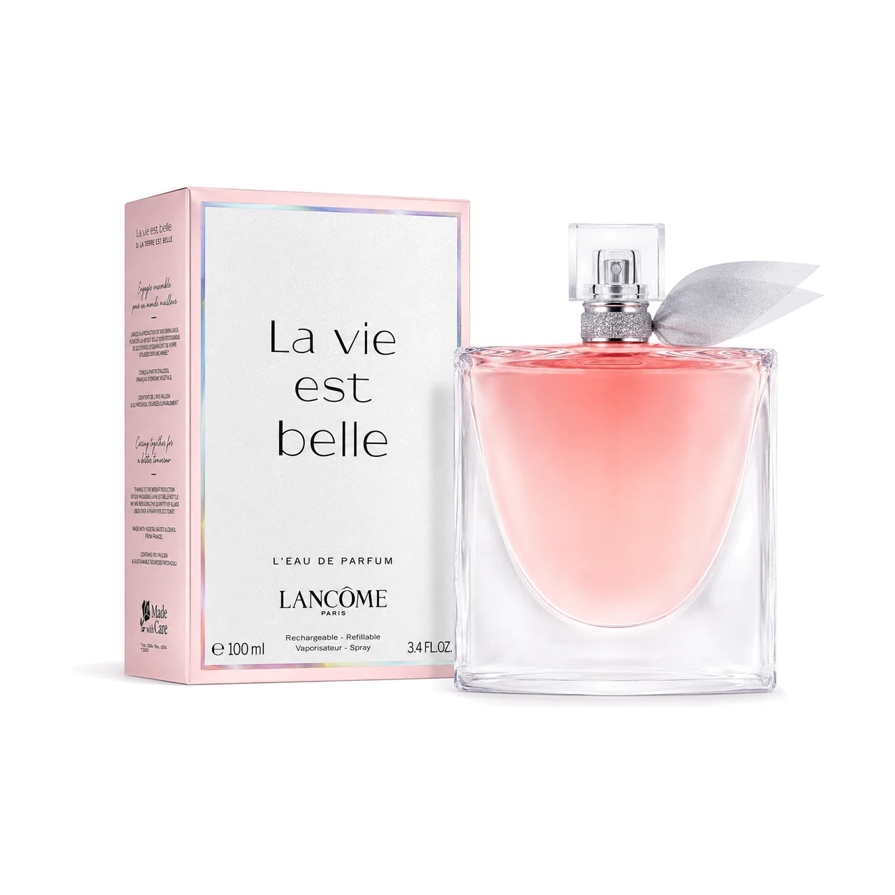 Lancôme La Vie Est Belle Eau de Parfum 100 ml refillable bottle and matching box on white background