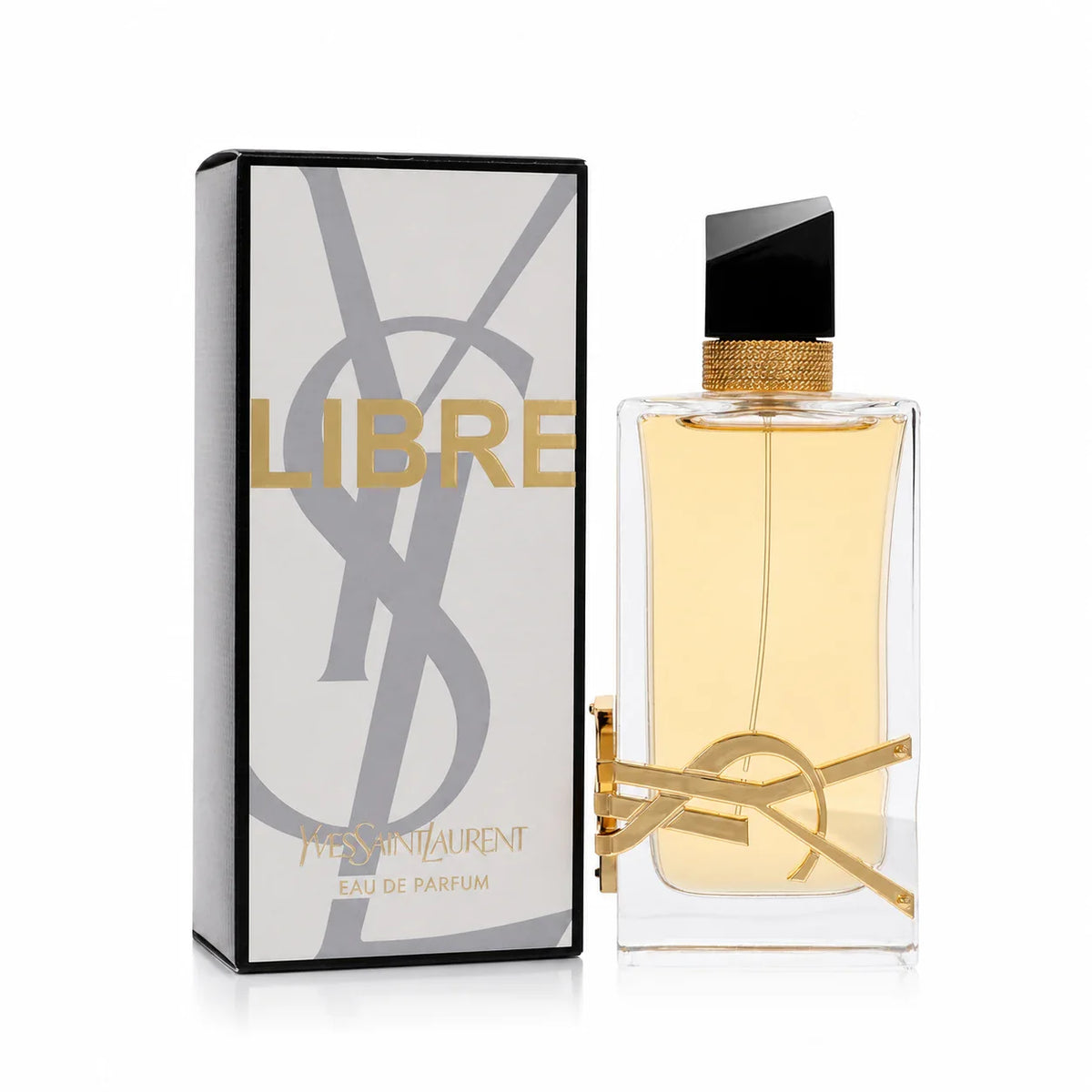 Yves Saint Laurent Libre Eau de Parfum 90 ml bottle with matching retail box on white background