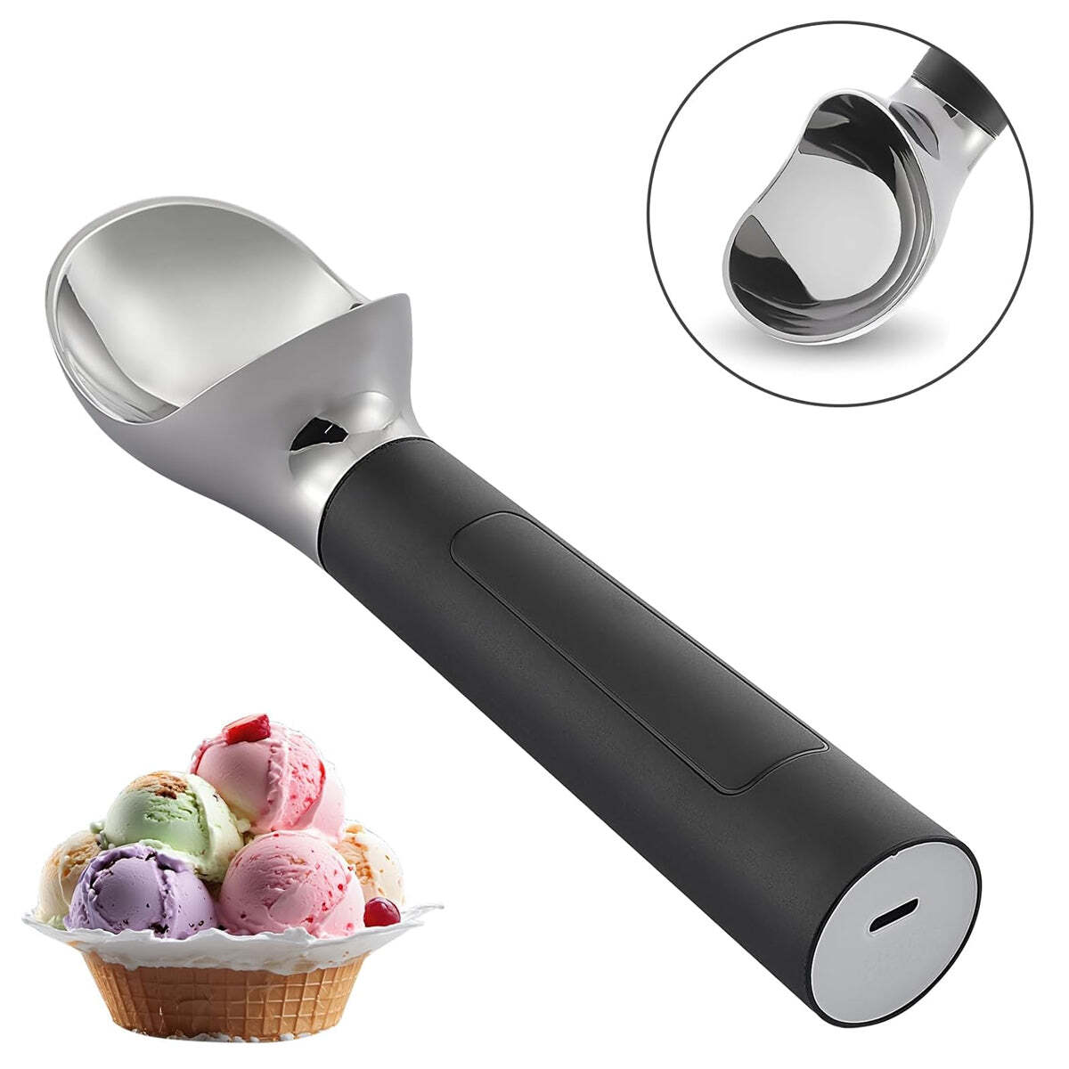Color: NIGHT DELIGHT BLACK - Scoop EZ LED Heated Ice Cream Scoop Thermostatic And Rechargeable