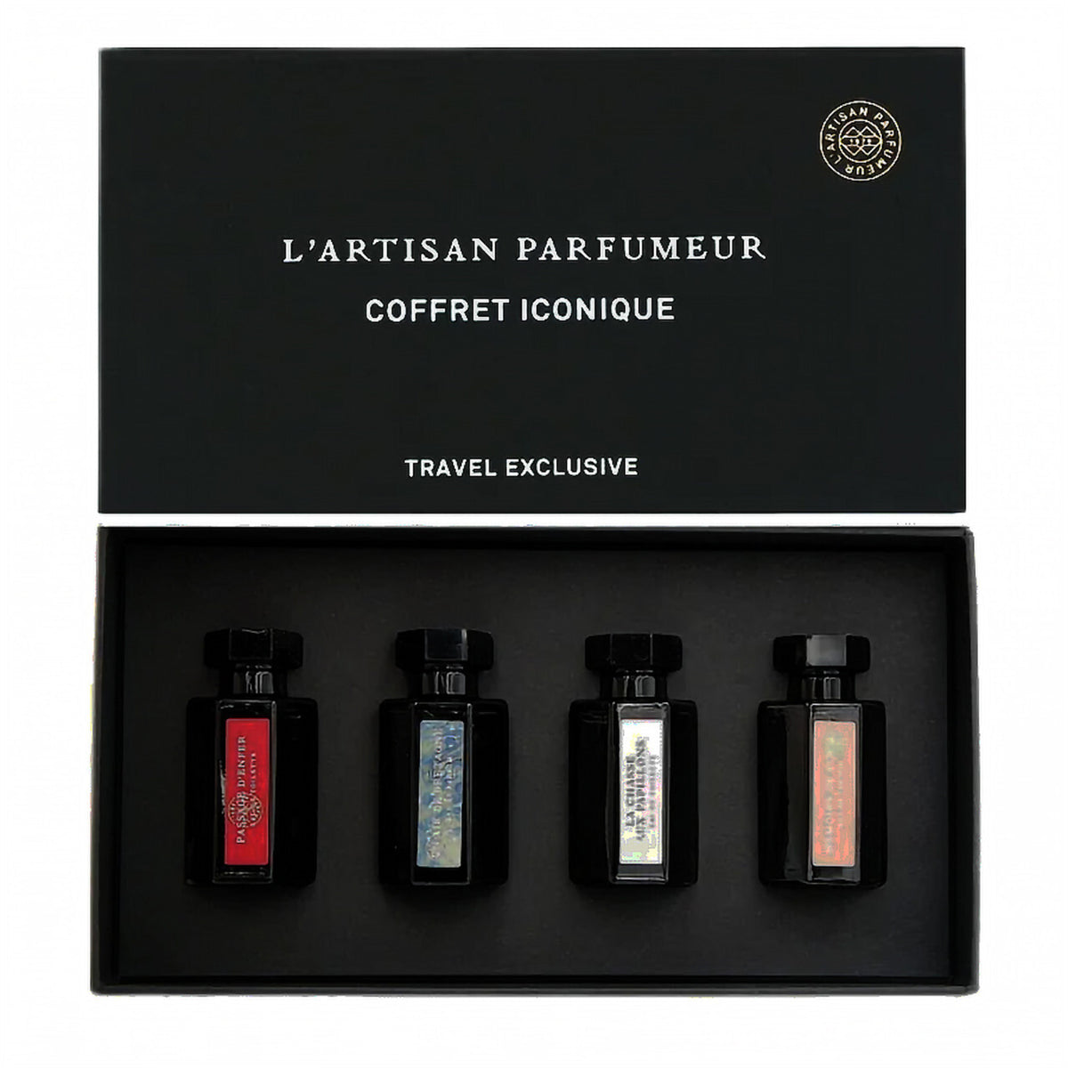 L'artisan parfumeur 4 * 5 ml mini set: passage d'enfer eau de toilette + un air de bretagne eau de parfum + la chasse aux papillions eau de toilette + memoire de roses eau de parfum