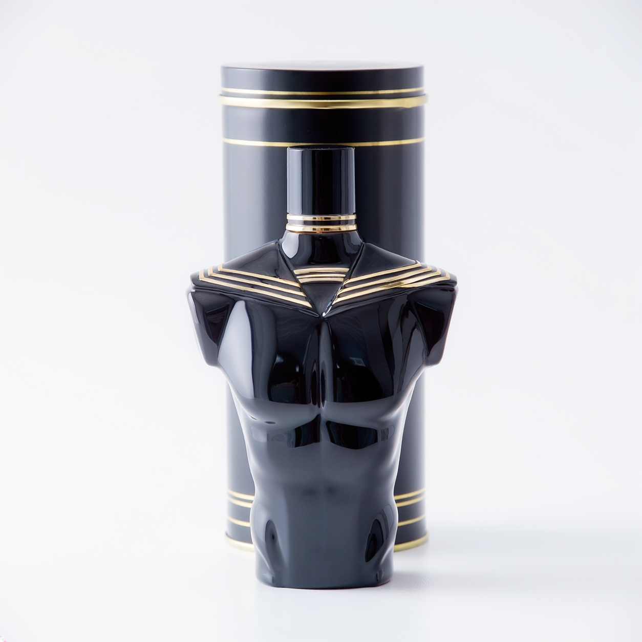 Jean Paul Gaultier Le Male Le Parfum 125 ml bottle with matching black and gold tin