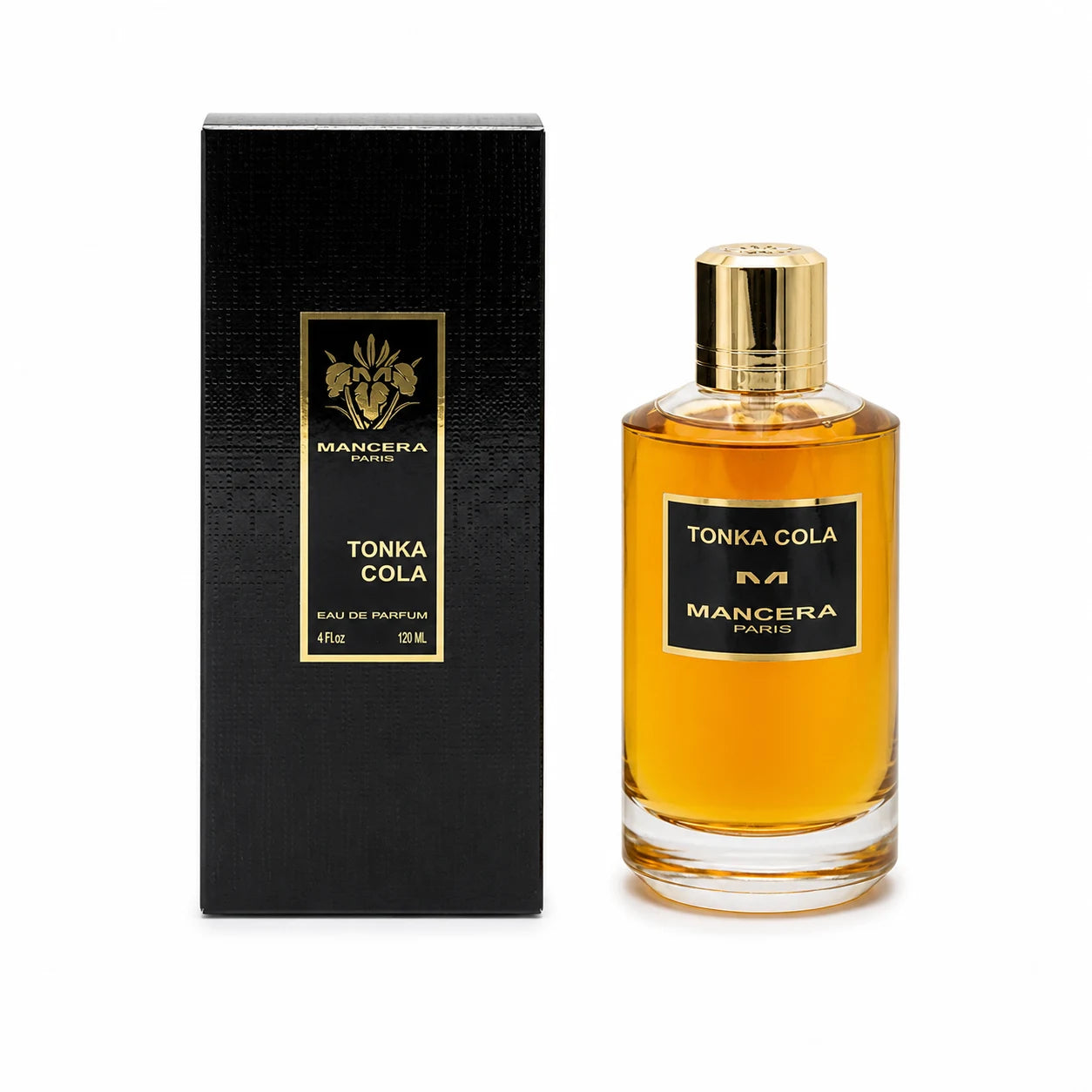 Mancera Tonka Cola Eau de Parfum 120 ml bottle with matching box on white background