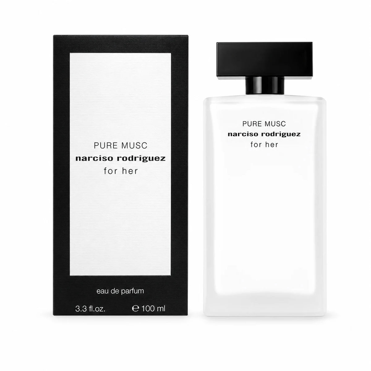 Narciso Rodriguez For Her Pure Musc Eau de Parfum 100 ml bottle with matching black retail box