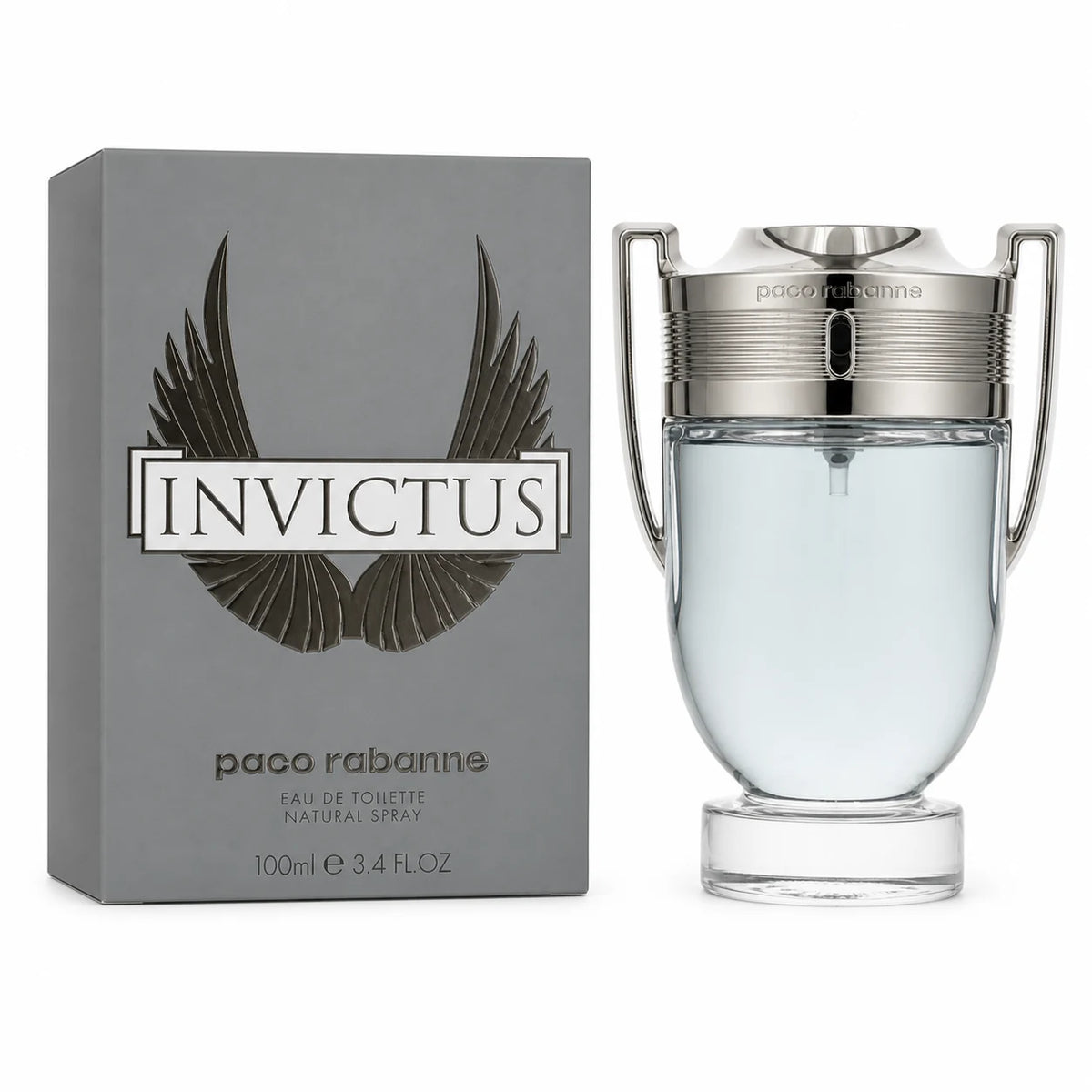 Rabanne Invictus Eau de Toilette 100 ml trophy bottle with matching silver box