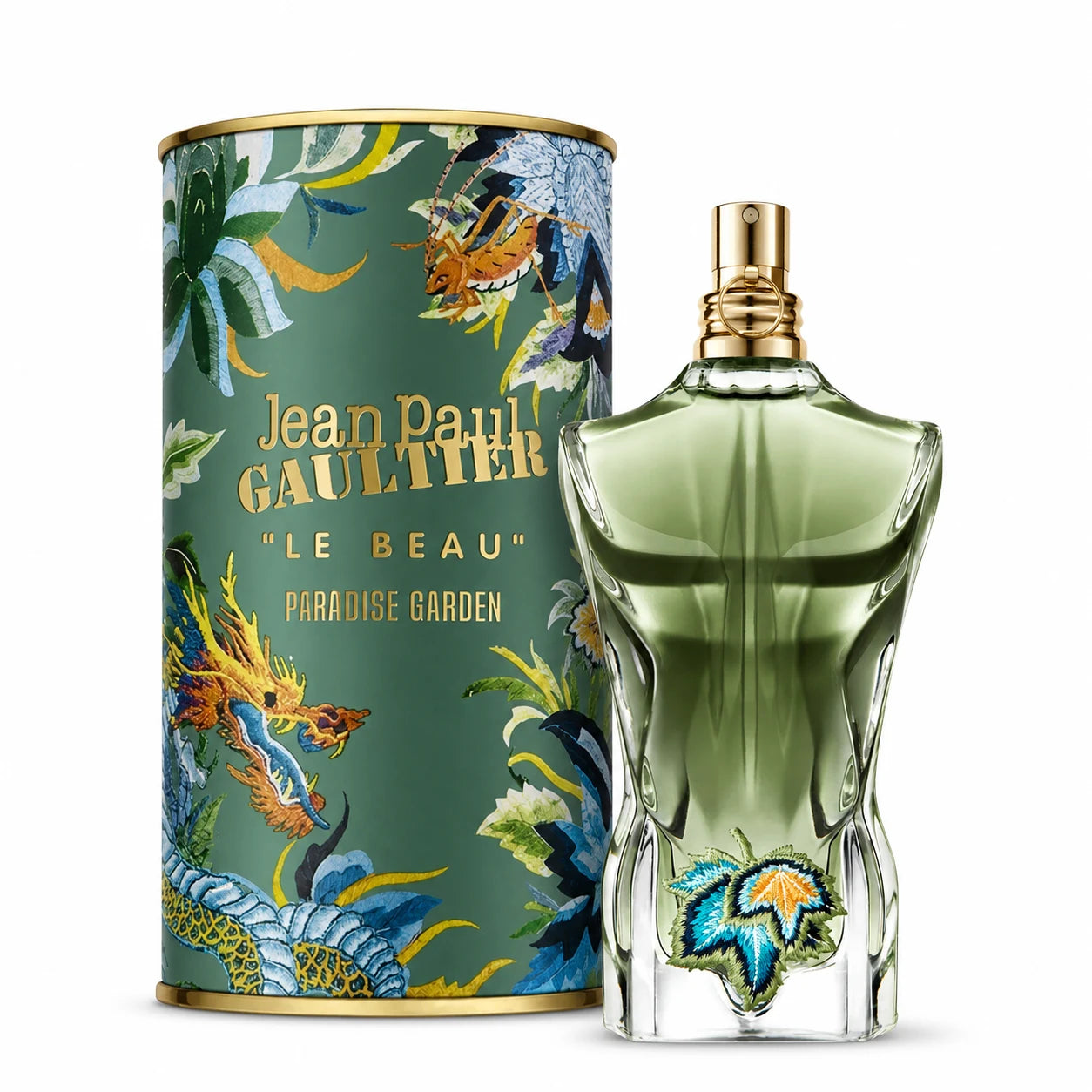 Jean Paul Gaultier Le Beau Paradise Garden Eau de Parfum 125 ml bottle with cylindrical retail canister