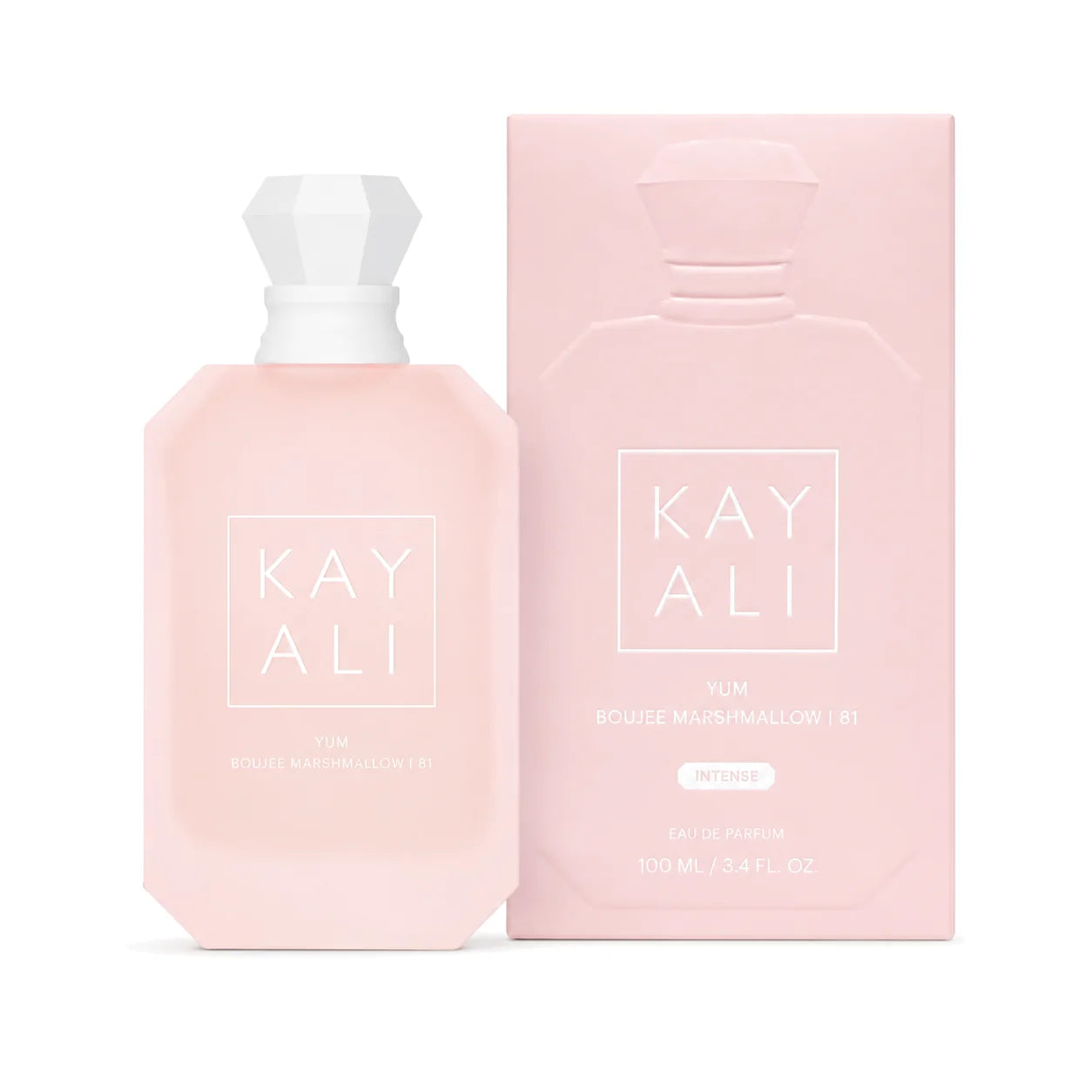 KAYALI Yum Boujee Marshmallow | 81 Eau de Parfum Intense 100 ml bottle and matching box on white background