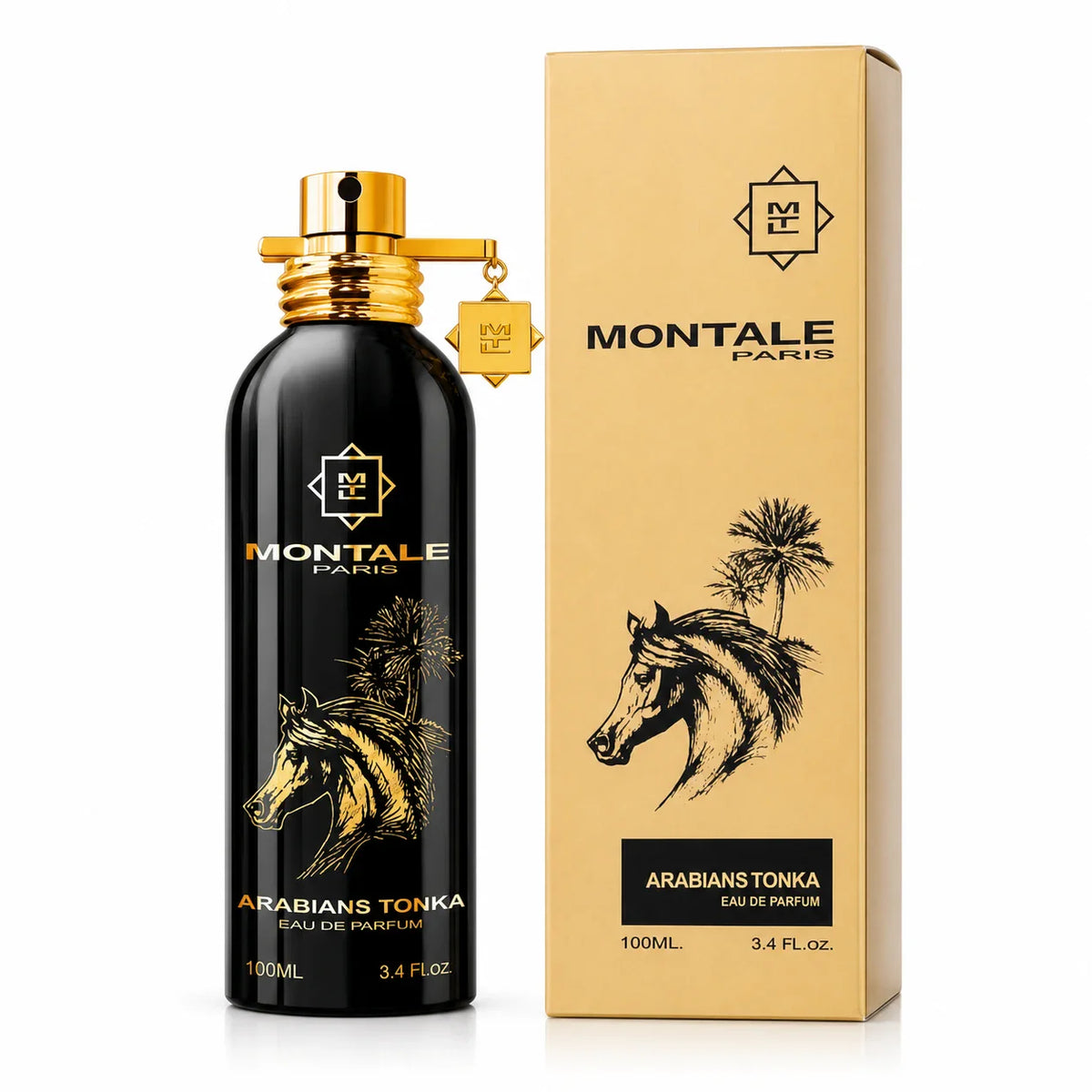 Montale Arabians Tonka Eau de Parfum 100 ml bottle with matching box on white background