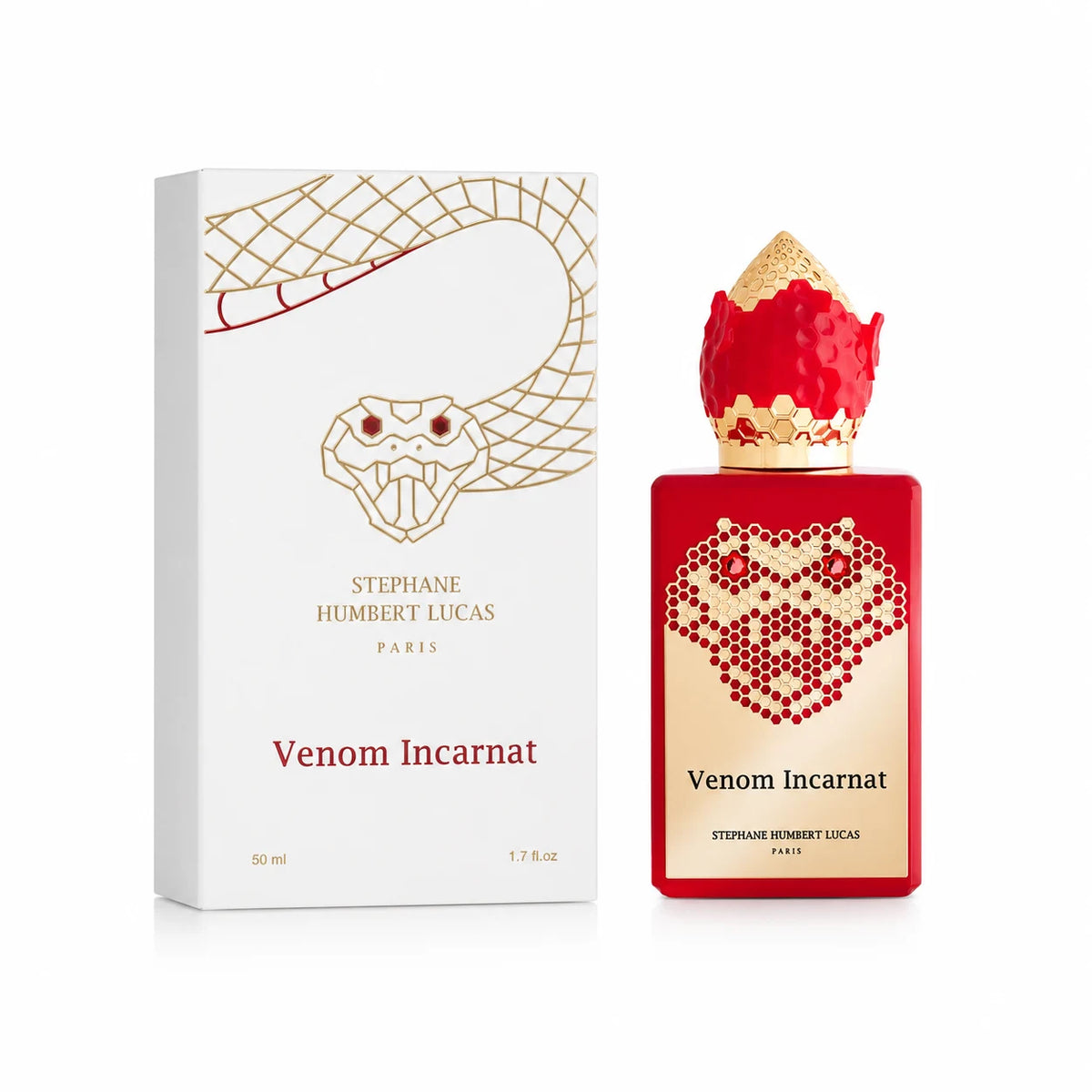 Stéphane Humbert Lucas Venom Incarnat 50 ml bottle with matching box on white background