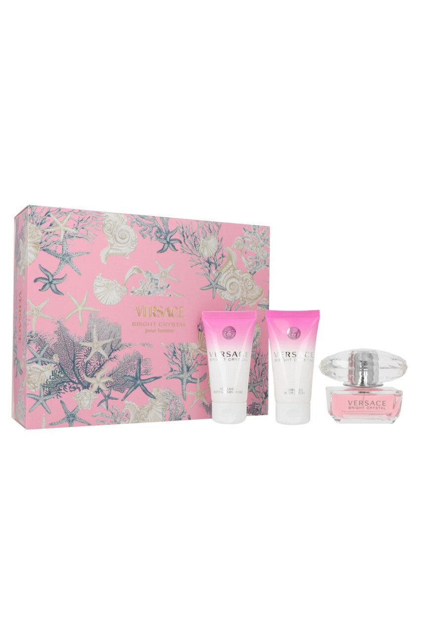Versace bright crystal 3 pcs set for women: 1.7 eau de toilette spray + 1.7 body lotion + 1.7 bath & shower gel