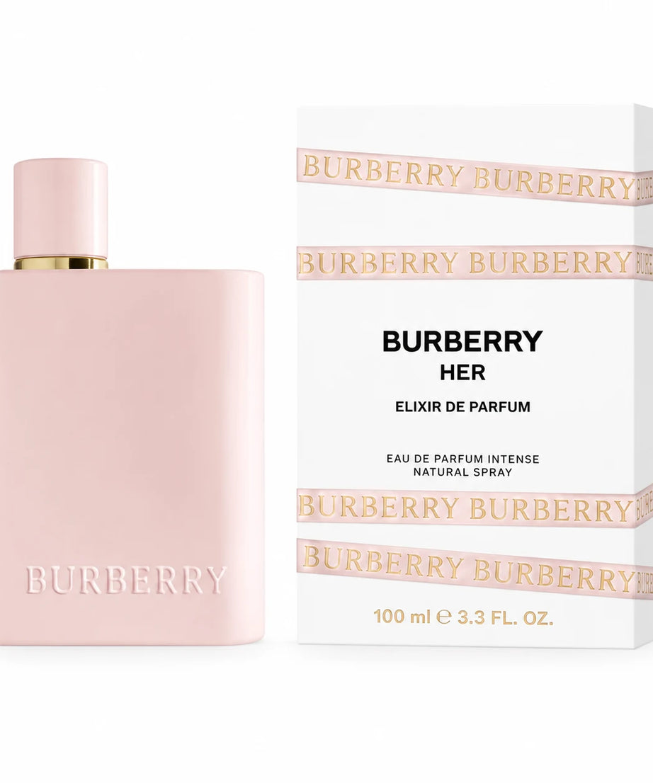 Burberry Her Elixir de Parfum 100 ml bottle with matching retail box on white background