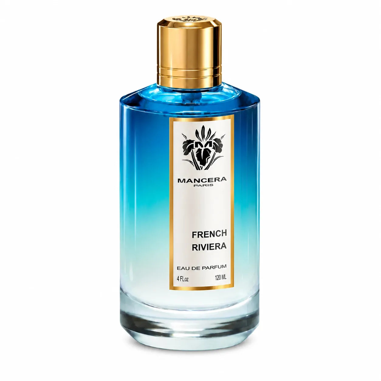 Mancera French Riviera Eau de Parfum 120 ml bottle, right three-quarter view