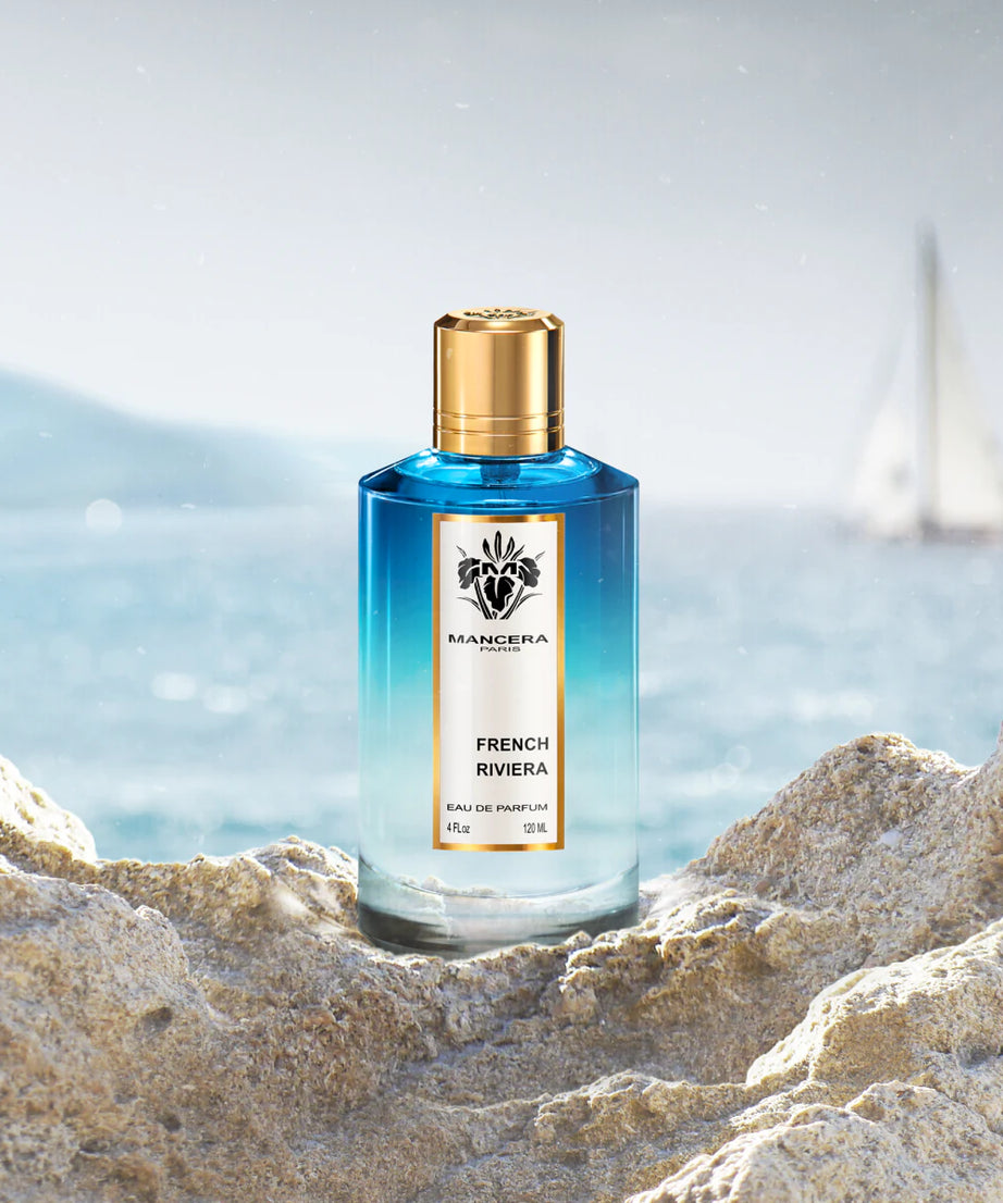 Mancera French Riviera Eau de Parfum 120 ml bottle by the sea