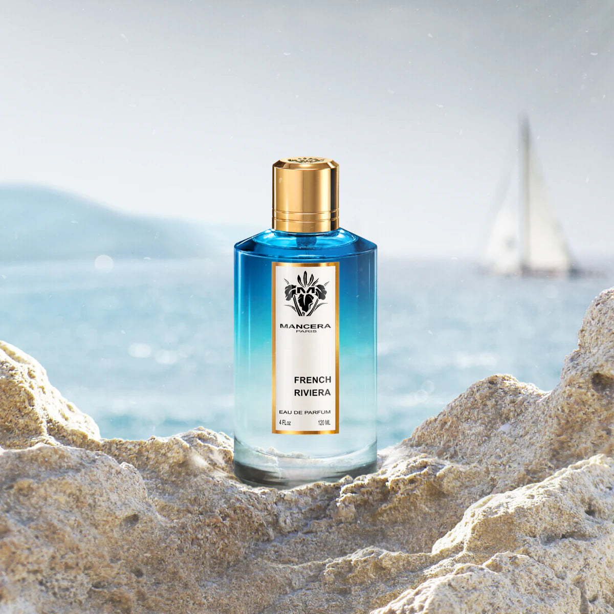Mancera French Riviera Eau de Parfum 120 ml bottle by the sea