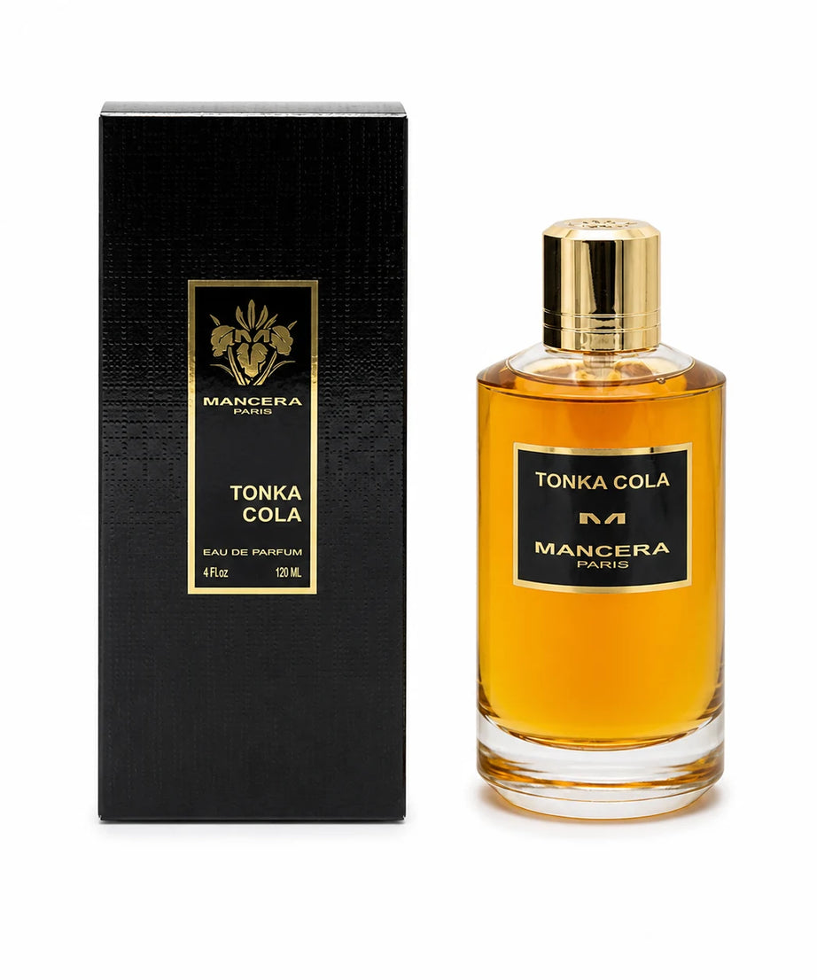 Mancera Tonka Cola Eau de Parfum 120 ml bottle with matching box on white background