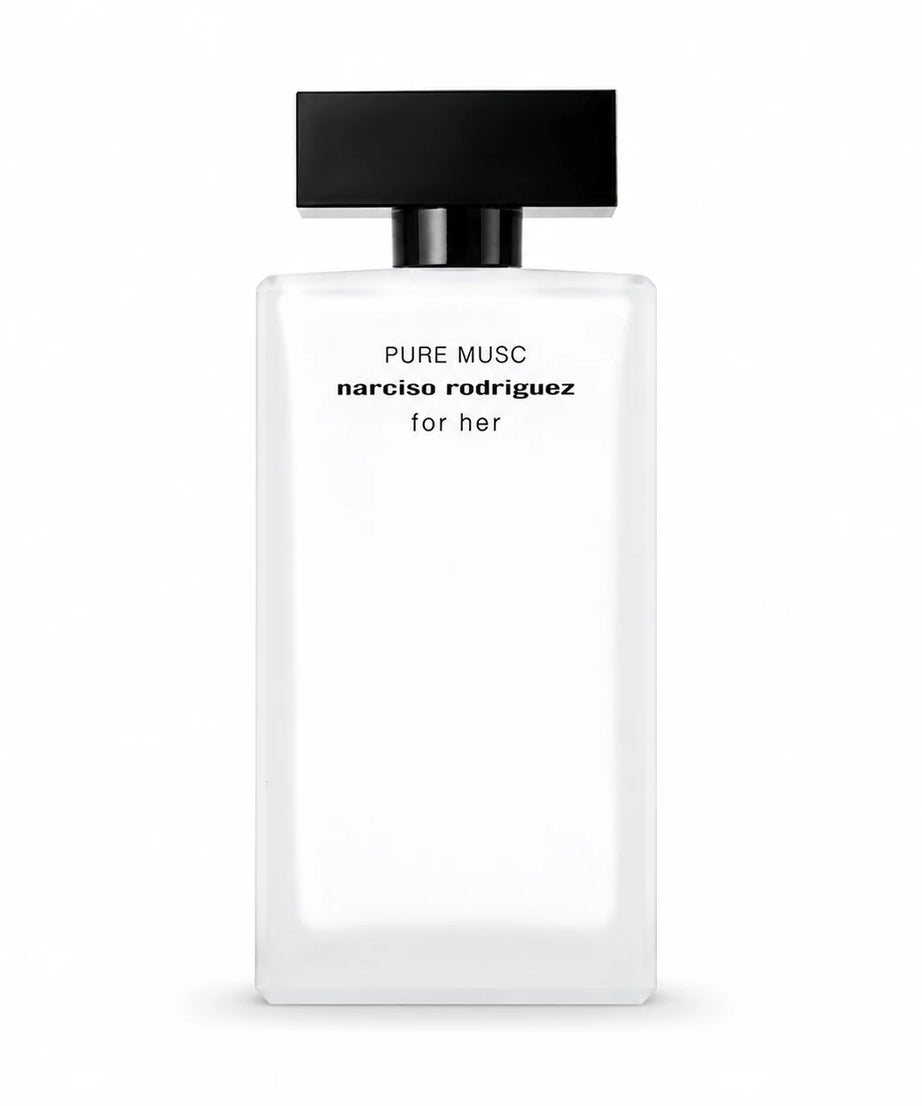 Narciso Rodriguez For Her Pure Musc Eau de Parfum 100 ml white bottle on white background