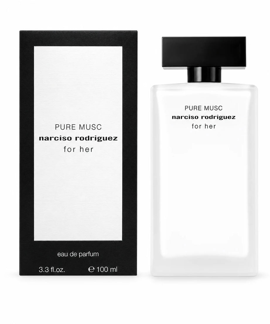 Narciso Rodriguez For Her Pure Musc Eau de Parfum 100 ml bottle with matching black retail box