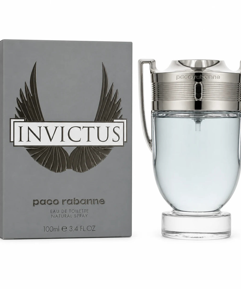 Rabanne Invictus Eau de Toilette 100 ml trophy bottle with matching silver box