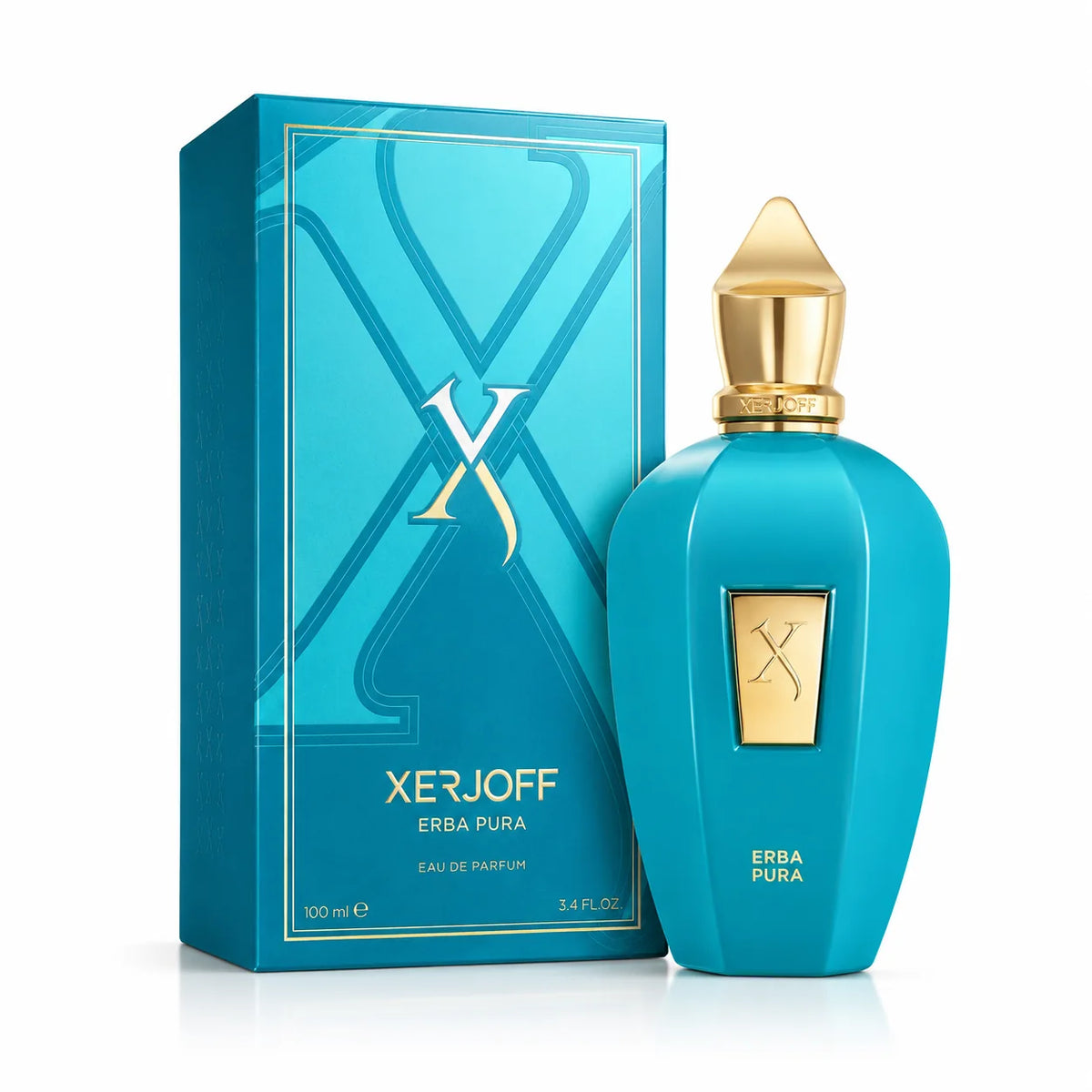 Xerjoff Erba Pura Eau de Parfum 100 ml bottle with matching turquoise box